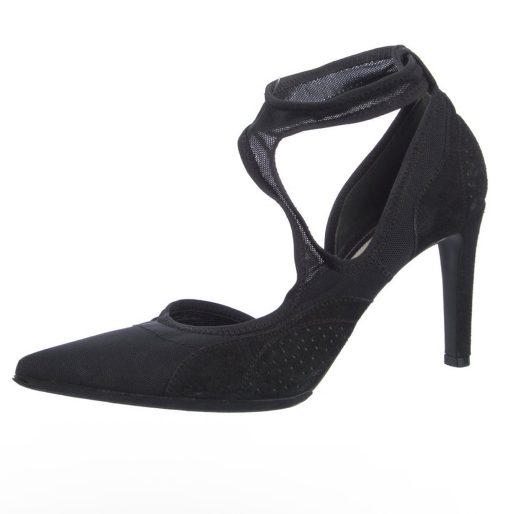 Balenciaga Suede Mesh Accents D'Orsay Pumps Black Size 7 Point Toe Heel - Picture 5 of 5